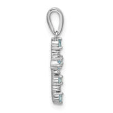 14k White Gold Blue Topaz and Diamond Cross Pendant